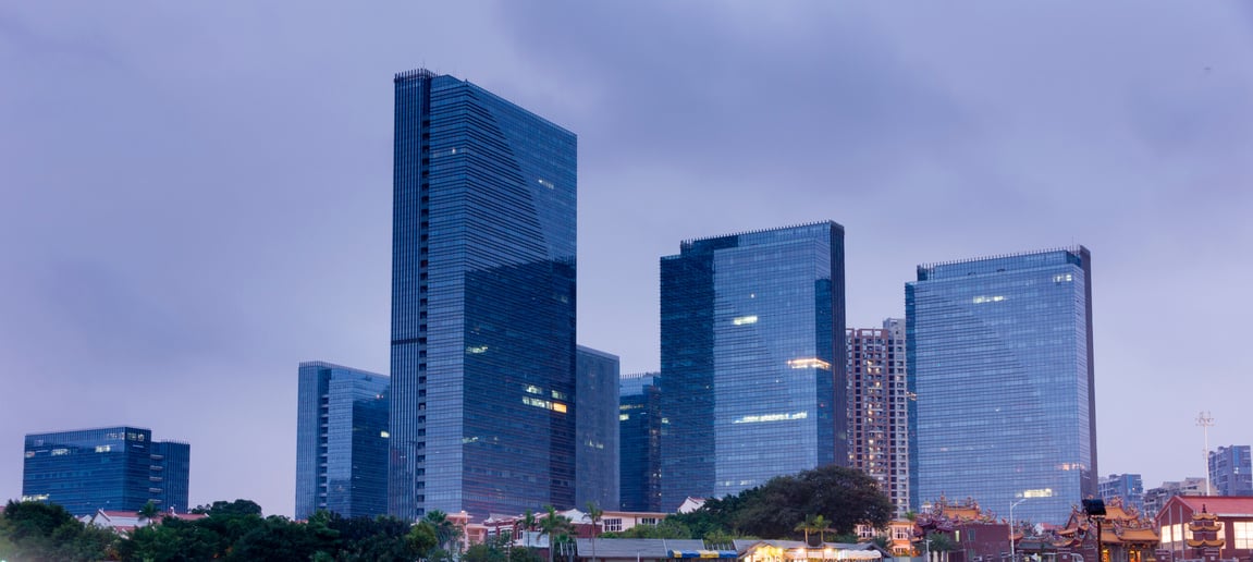 commercial building at dusk